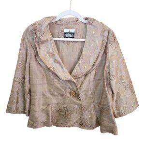 Yack Magik Vintage 100% Silk Embroidered Cropped 1 Button Jacket Size M